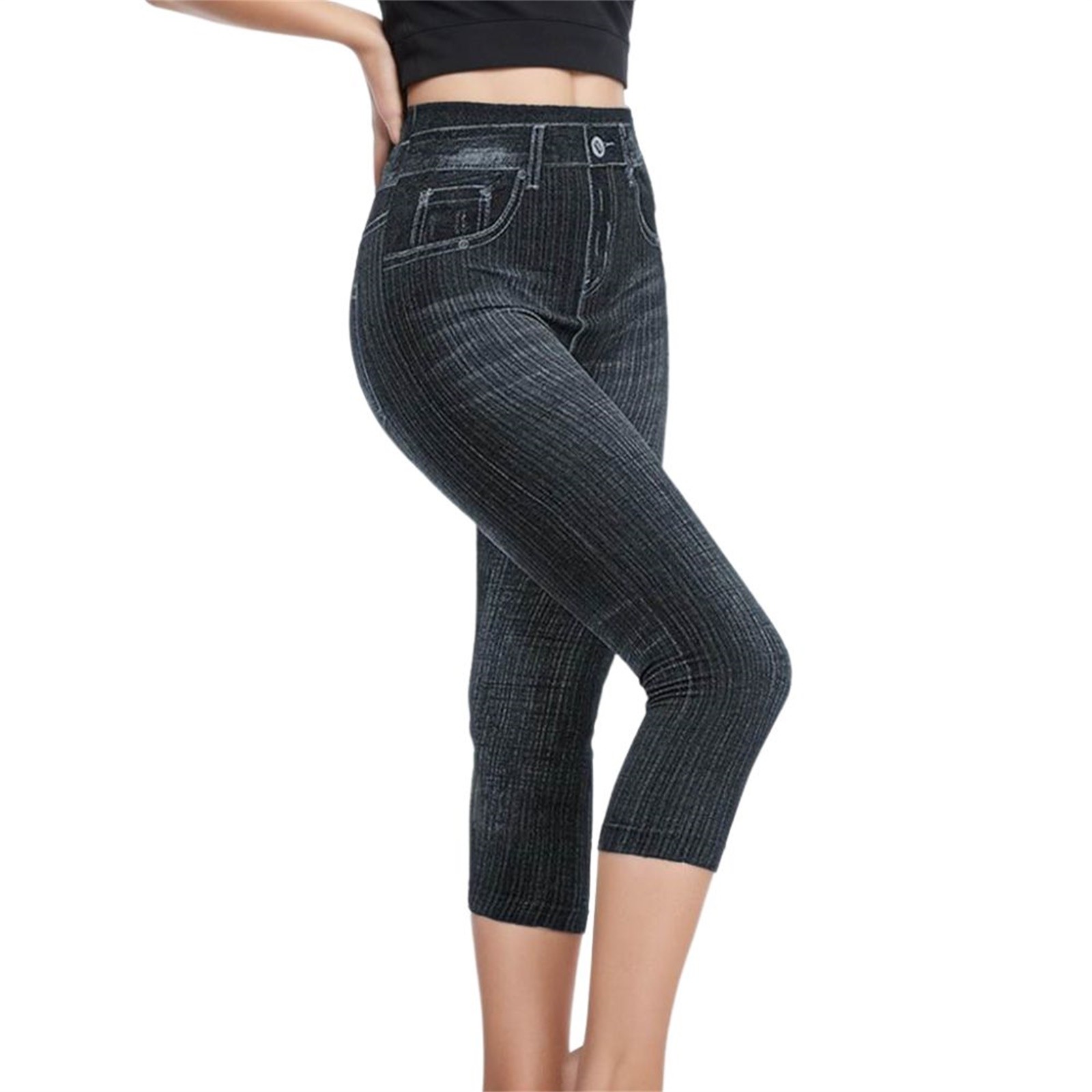 Lojoutye 2025 Women's Capris Imitation Jeans Boys Breathable Briefs Large Leggings High Waist Elastic Sweat Pants Women Casual Set Leggings Chub Rub Shorts for Women plus Size Work Leggings for W